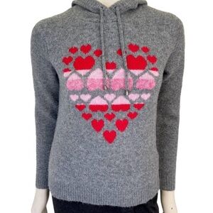 Cupcakes & Cashmere Grey Hoodie Pullover Sweater Red Pink Heart Pattern Sz XL